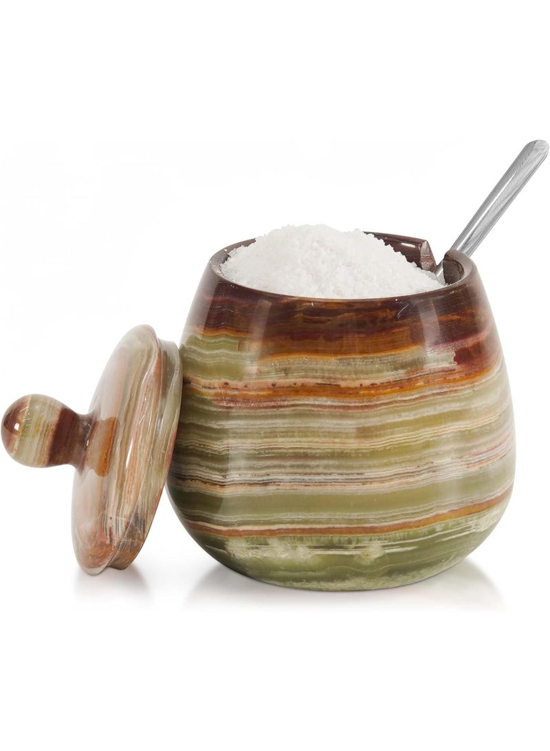 MARBLE RANGE Handmade Green Marble Salt Cellar 3.5 Inch with Lid, Salt Jar, Salt Dish & Holder, Spice & Sugar Container, Salt Dispenser for Kitchen Countertop, Perfect for Dining, Home, or Gift - Image 1